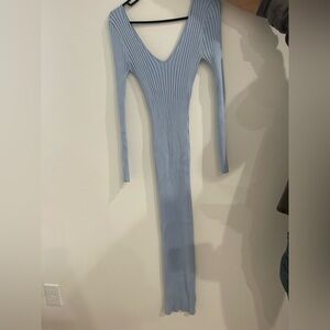 Blue Ribbed Long Sleeve Dress